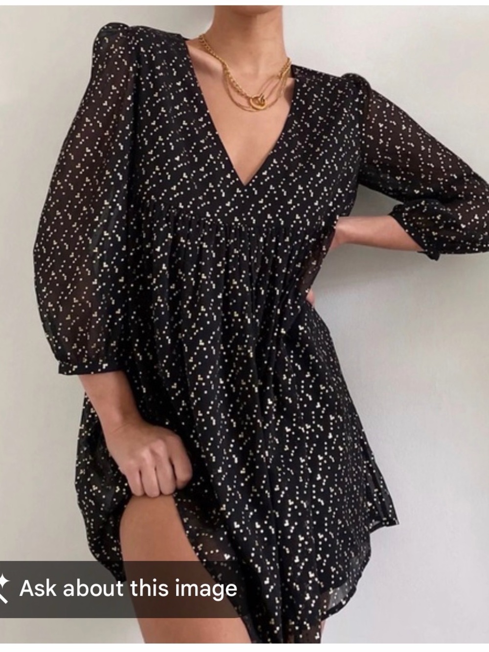 Aritzia Black Mini Dress with White Dot Print